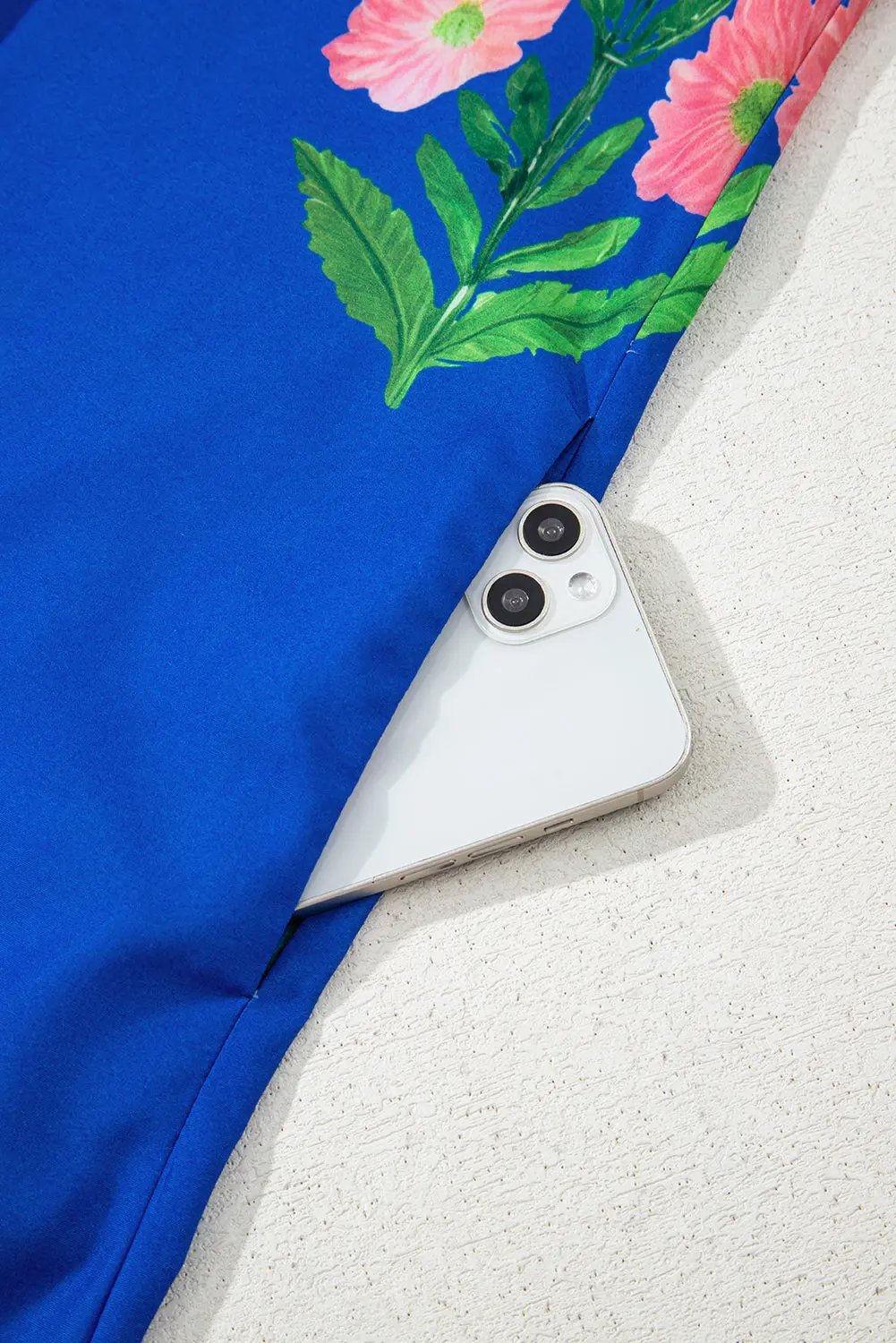 Blue Floral Short Sleeve Split Neck Loose Mini Dress - Love Salve